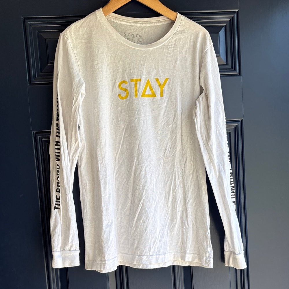 STAY Graphic Long Sleeve Tee - White with Yellow Logo